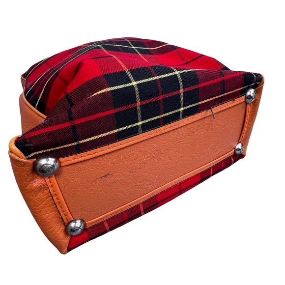 Vintage Plaid Picnic Tote with Aladdin Thermos Red Black Tan Zippered Bag Case - Picture 4 of 11